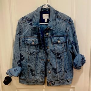 GUESS oversized, printed and embroidered trucker jacket